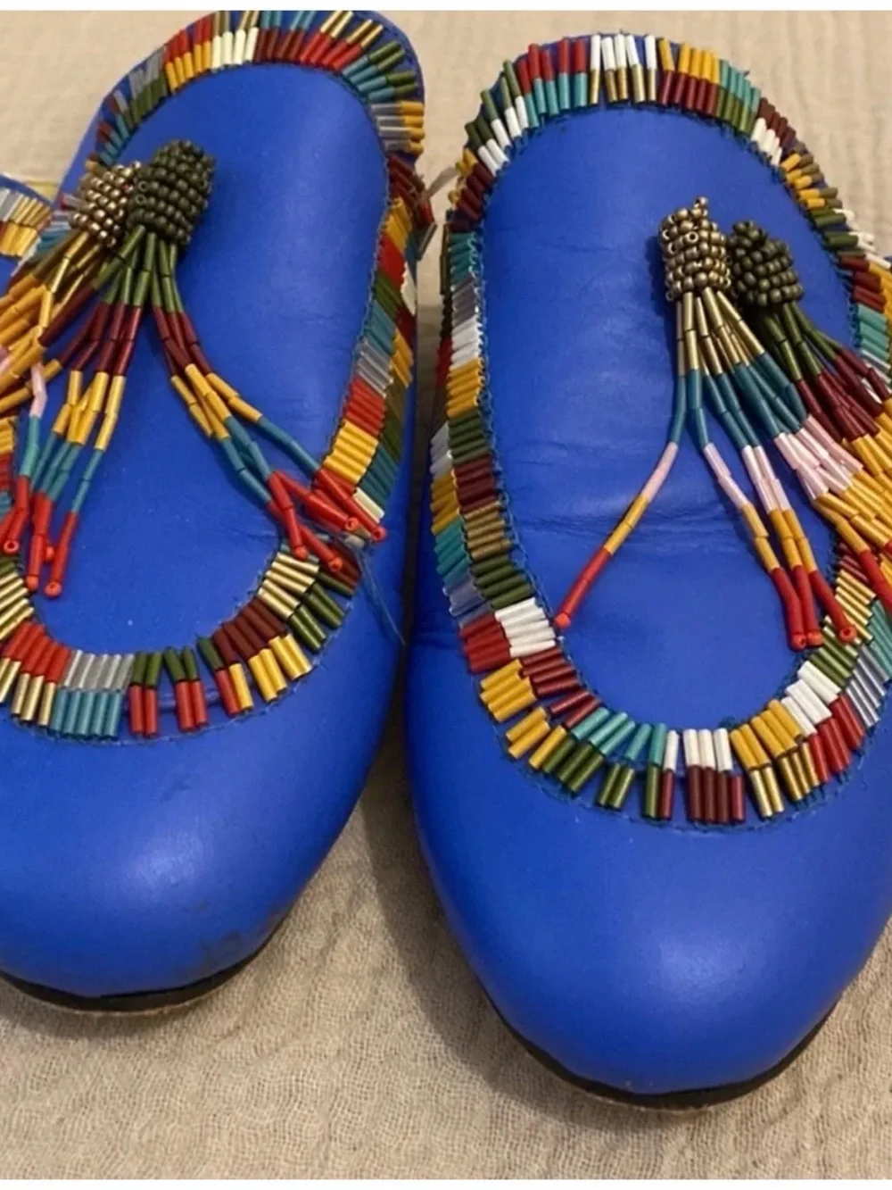 FARM Rio Electric Blue Beaded Tassel Loafers - Picture 3 of 5